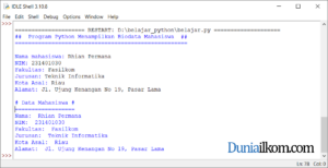 Latihan Kode Program Python - Menampilkan Biodata Mahasiswa