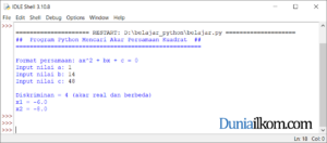 Latihan Kode Program Python - Mencari Akar Persamaan Kuadrat