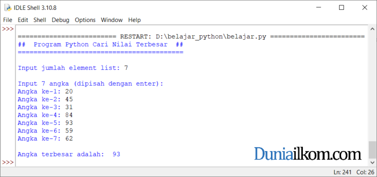 Latihan Program Python: Mencari Nilai Terbesar List / Array
