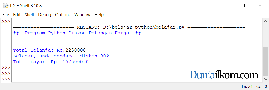 Latihan Kode Program Python - Menghitung Diskon Potongan Harga