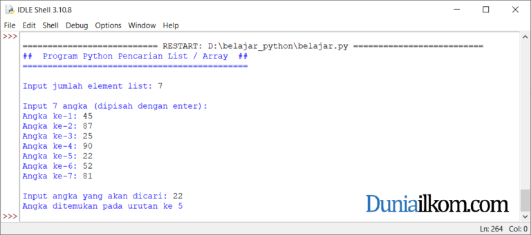 Latihan Kode Program Python: Pencarian Data List / Array