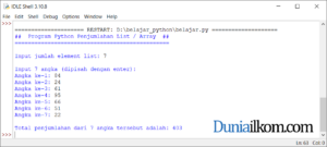 Latihan Kode Program Python - Penjumlahan List atau Array
