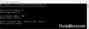 Latihan Kode Program C++ - Menghitung Luas Permukaan dan Volume Tabung