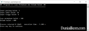 Latihan Kode Program C++ - Menghitung Luas Permukaan dan Volume Balok