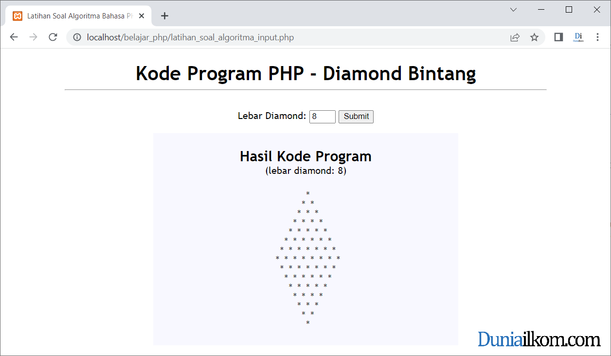 Latihan Kode Program PHP - Membuat Pola Diamond Bintang dengan Form