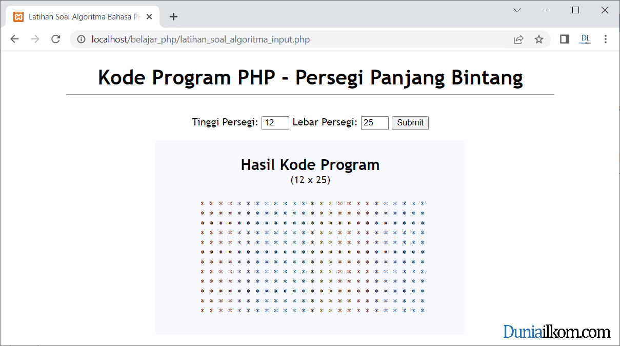 Latihan Kode Program PHP - Membuat Pola Persegi Panjang Bintang dengan Form