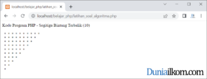 Latihan Kode Program PHP - Membuat Pola Segitiga Bintang Terbalik