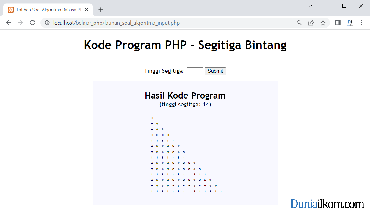 Latihan Kode Program PHP - Membuat Pola Segitiga Bintang dengan Form