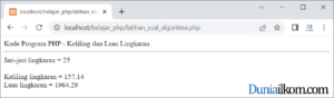 Latihan Kode Program PHP - Menghitung Keliling dan Luas Lingkaran