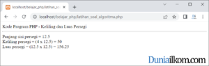 Latihan Kode Program PHP - Menghitung Keliling dan Luas Persegi