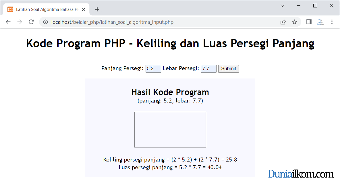 Latihan Kode Program PHP - Menghitung Keliling dan Luas Persegi Panjang dengan Form Input