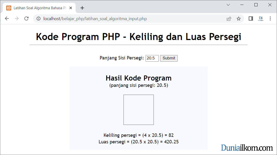 Latihan Kode Program PHP - Menghitung Keliling dan Luas Persegi dengan Form Input