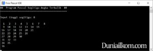 Latihan Kode Program Pascal - Membuat Pola Segitiga Angka Terbalik (4)