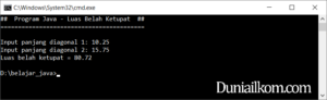 Latihan Kode Program Java - Menghitung Luas Belah Ketupat