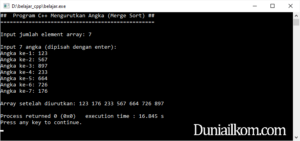 Latihan Kode Program Cpp - Mengurutkan Angka dengan Algoritma Merge Sort