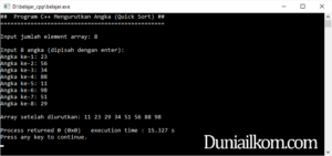 Latihan Kode Program Cpp - Mengurutkan Angka dengan Algoritma Quick Sort